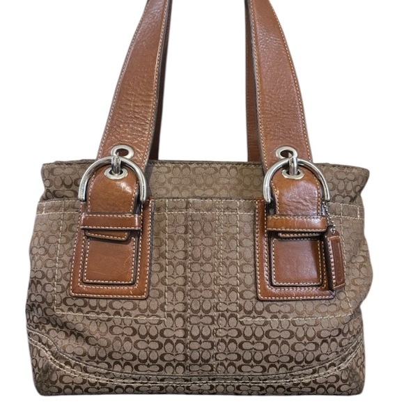 Coach Handbags - Coach Soho Brown Signature Canvas Leather Trim Satchel Shoulder Bag Small Tote